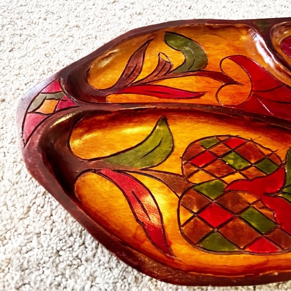 Vintage Mid Century Wooden Serving Tray Platter Boho Exotic Wood Divided Carved - Picture 2 of 15